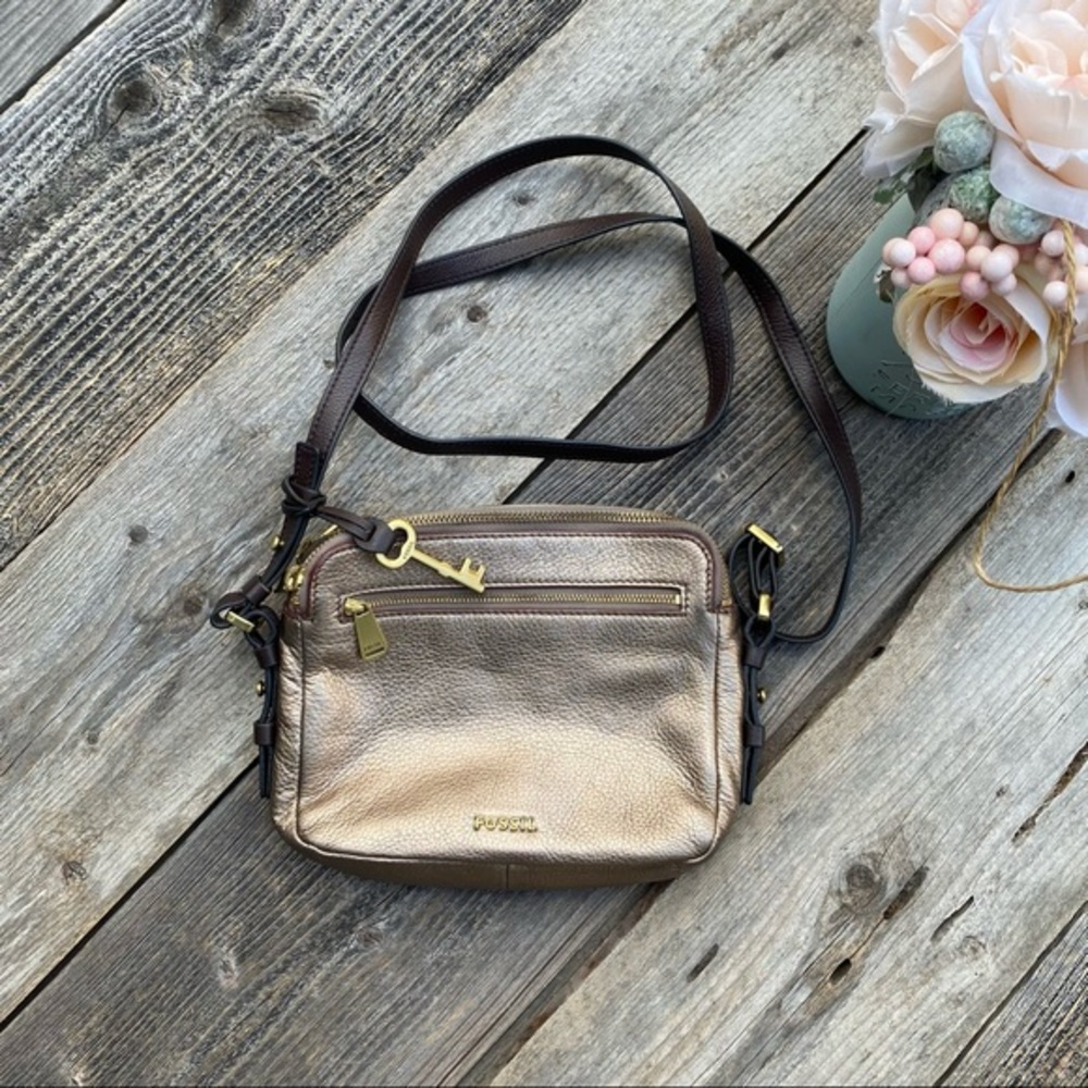 Fossil Leather Metallic Gold Crossbody Bag